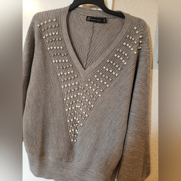 New York & Co gray sweater with embellishment - Picture 4 of 5